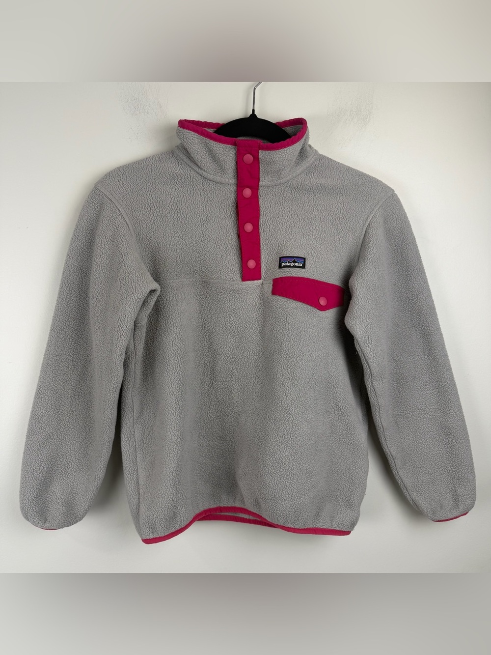Patagonia Synchilla Snap T Girls Gray Pink Fleece Sweatshirt Size M